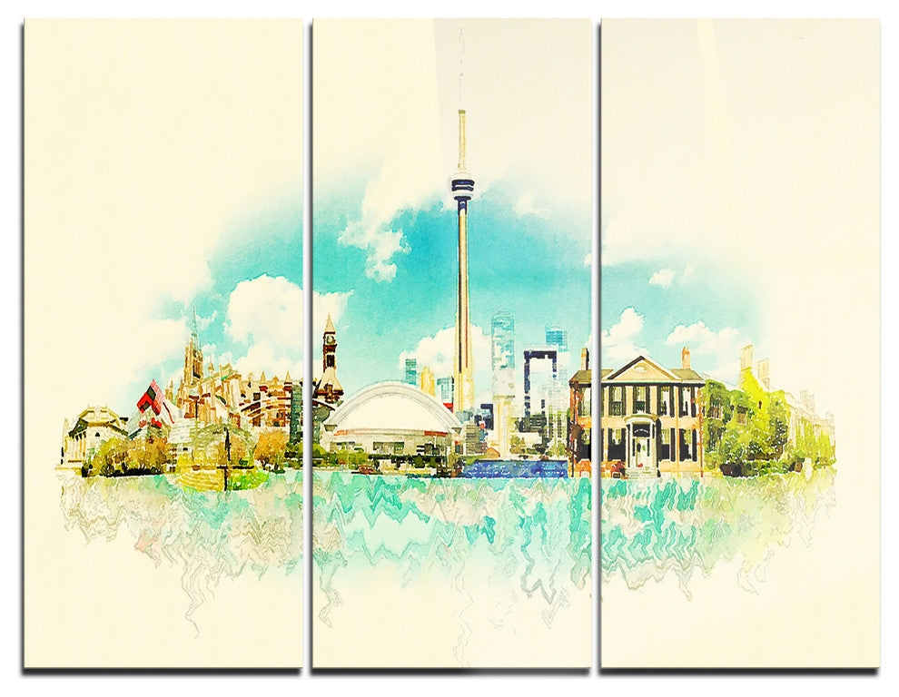 "Toronto City Watercolor" Metal Wall Art, 3 Panels, 36"x28"