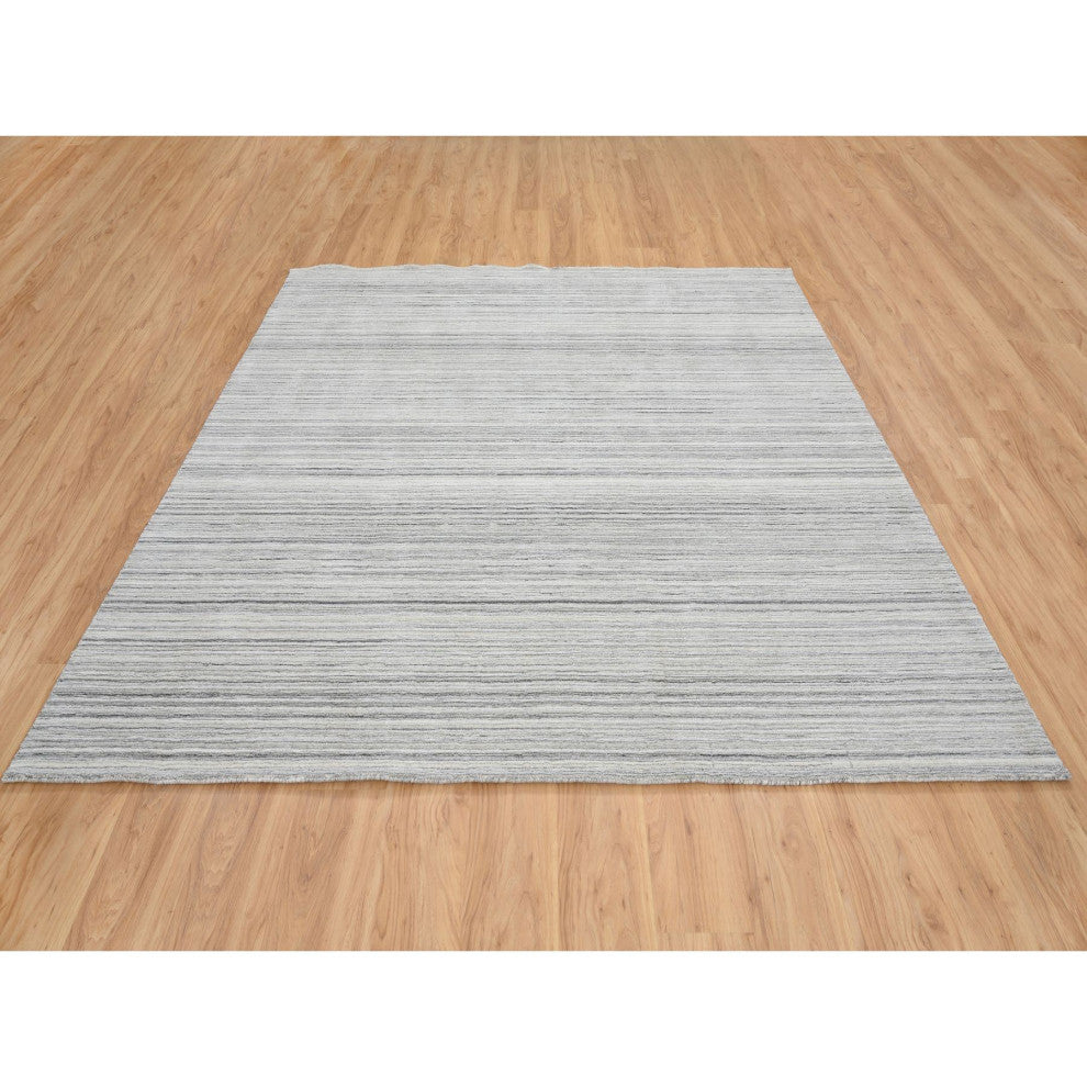 Gray Hand Loomed Undyed Natural Wool, Modern Design Square Rug, 8'1"x8'0"