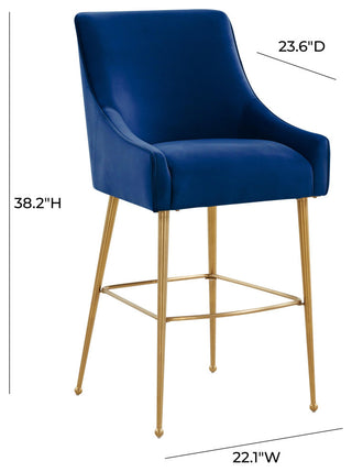Beatrix Navy Velvet Counter Stool, Gold Legs