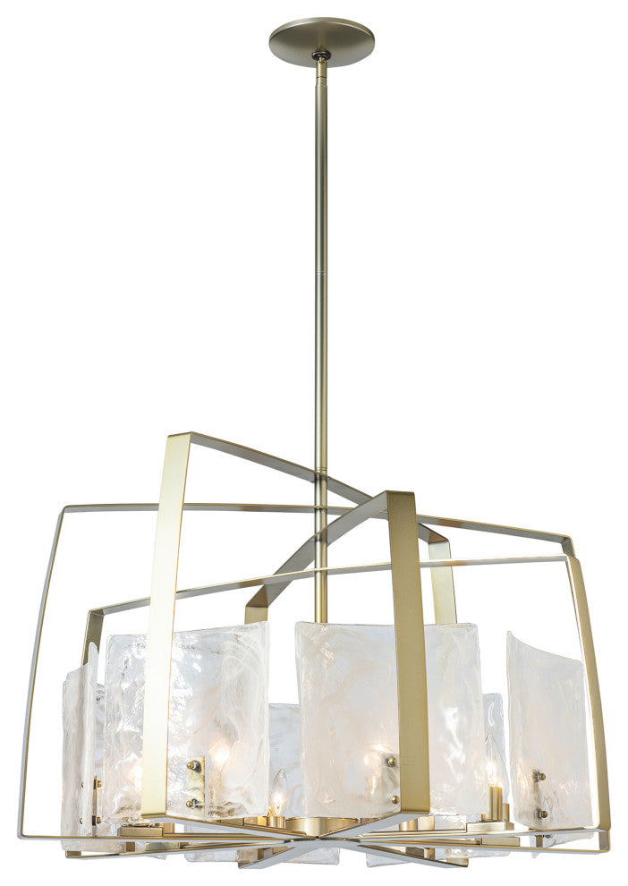 Arc 8-Light Pendant, Modern Brass Finish, White Swirl Glass