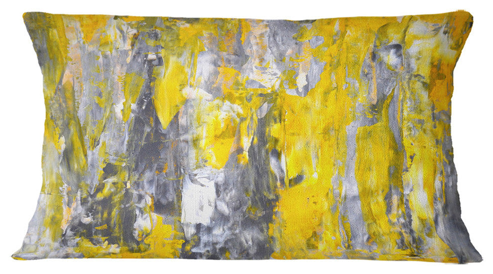 Gray And Yellow Abstract Pattern Abstract Throw Pillow, 12"x20"