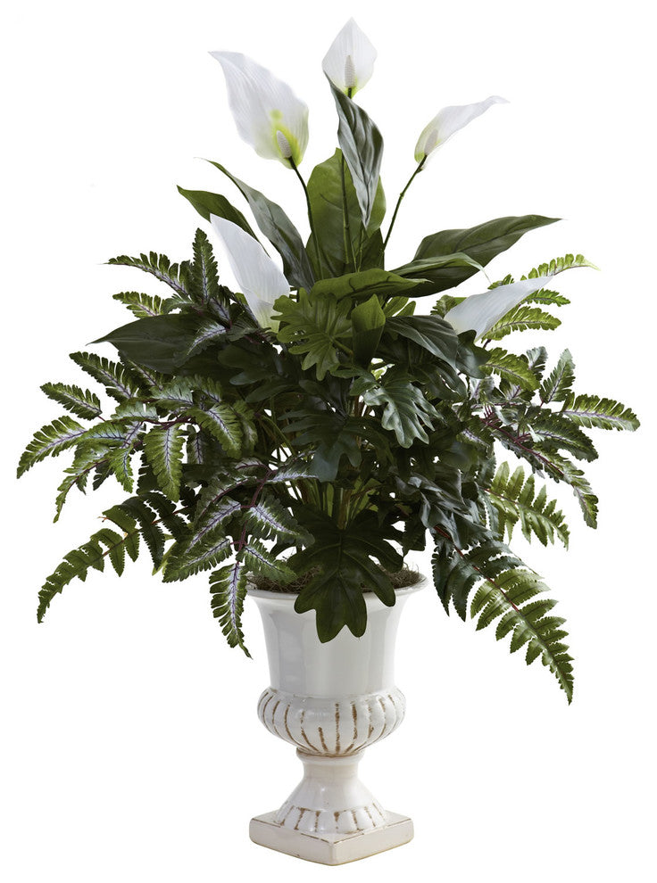 Mixed Greens and Spathyfillum With Decorative Urn