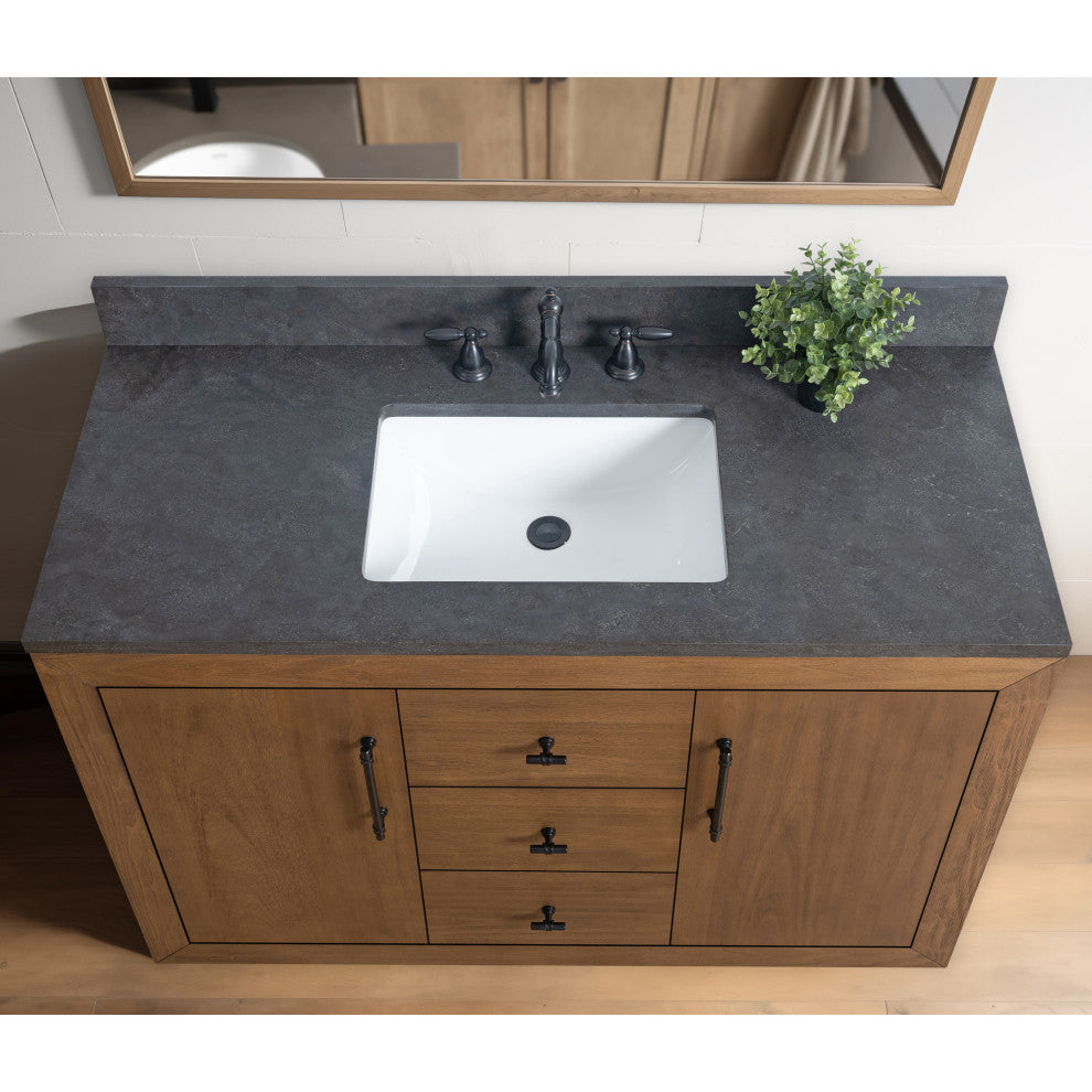 Vanity Art Bathroom Vanity With Sink, Tan, 48" Single, Black Limestone Top