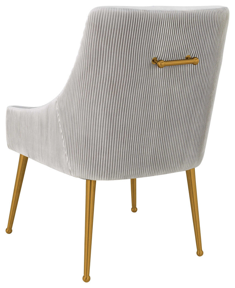 Beatrix Pleated Velvet Side Chair, Light Gray/Gold