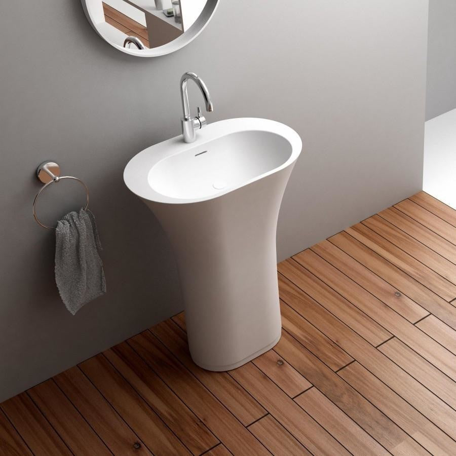 ADM Oval Freestanding Pedestal Sink, White, 25", Glossy White