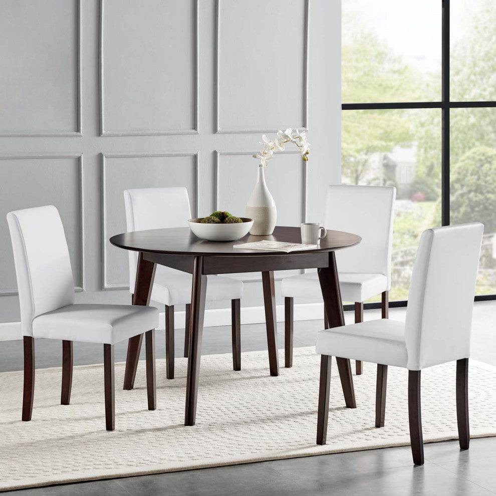 Side Chair and Table Set, Faux Leather, Drak Brown White, Cafe Bistro Restaurant