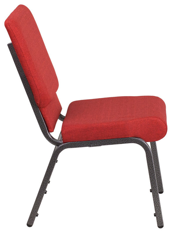 HERCULES Series 18.5'W Stacking Church Chair in Red Fabric - Silver Vein Frame