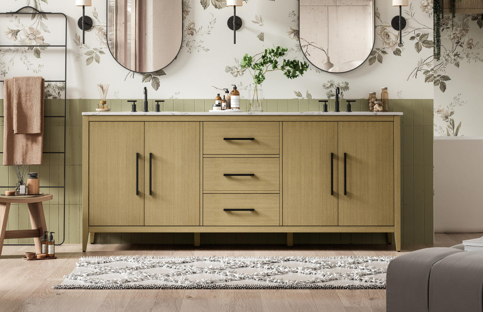 Home Living 84" Double Bathroom Vanity, Honey Brown