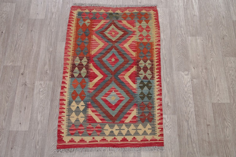 Kilim Oriental Turkish Flat-Woven Tribal Design Area Rug Wool, 4'2"X2'8"