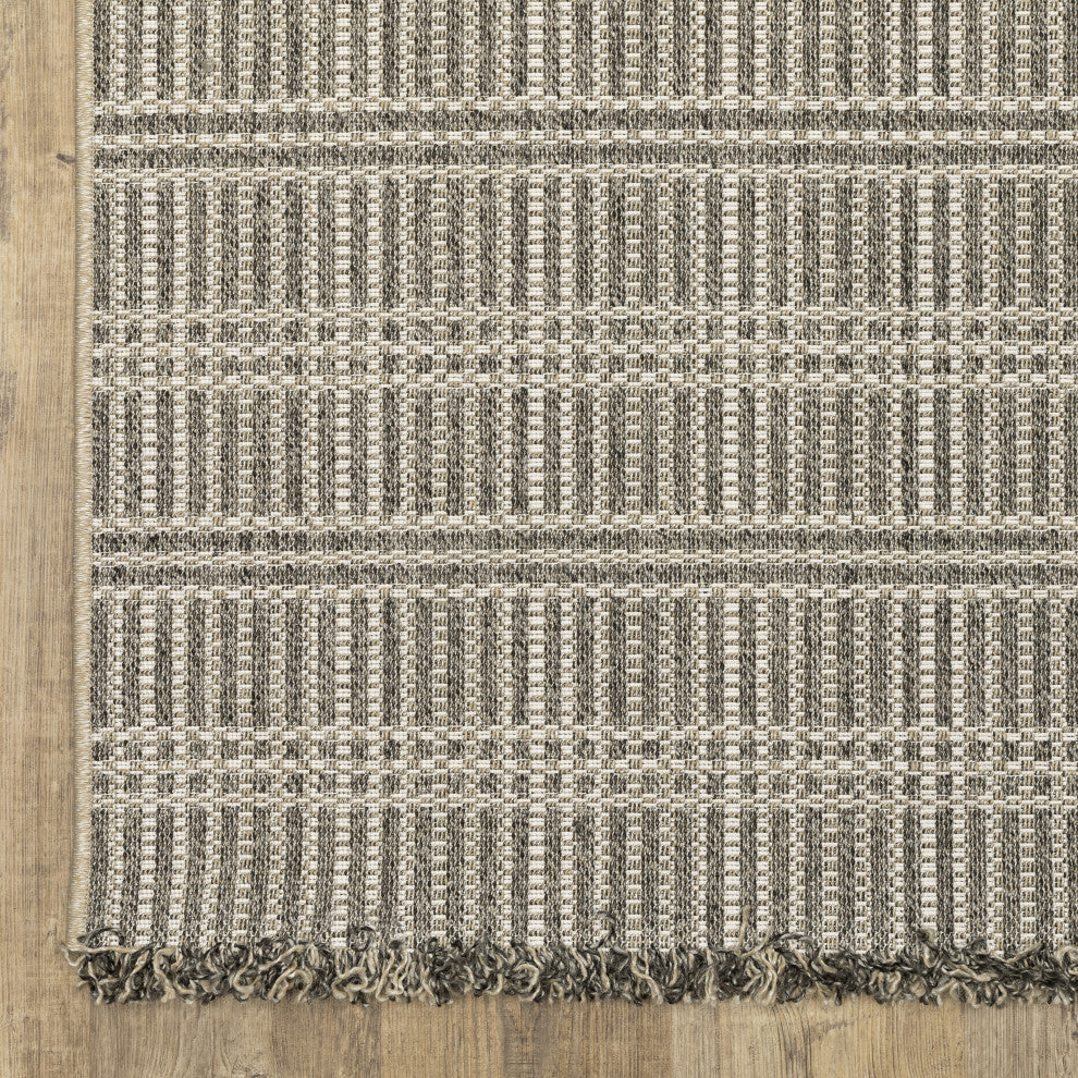 Genoa Geometric Lines Beige/ Black Flatwoven Indoor-Outdoor Area Rug 3'3" x 5'
