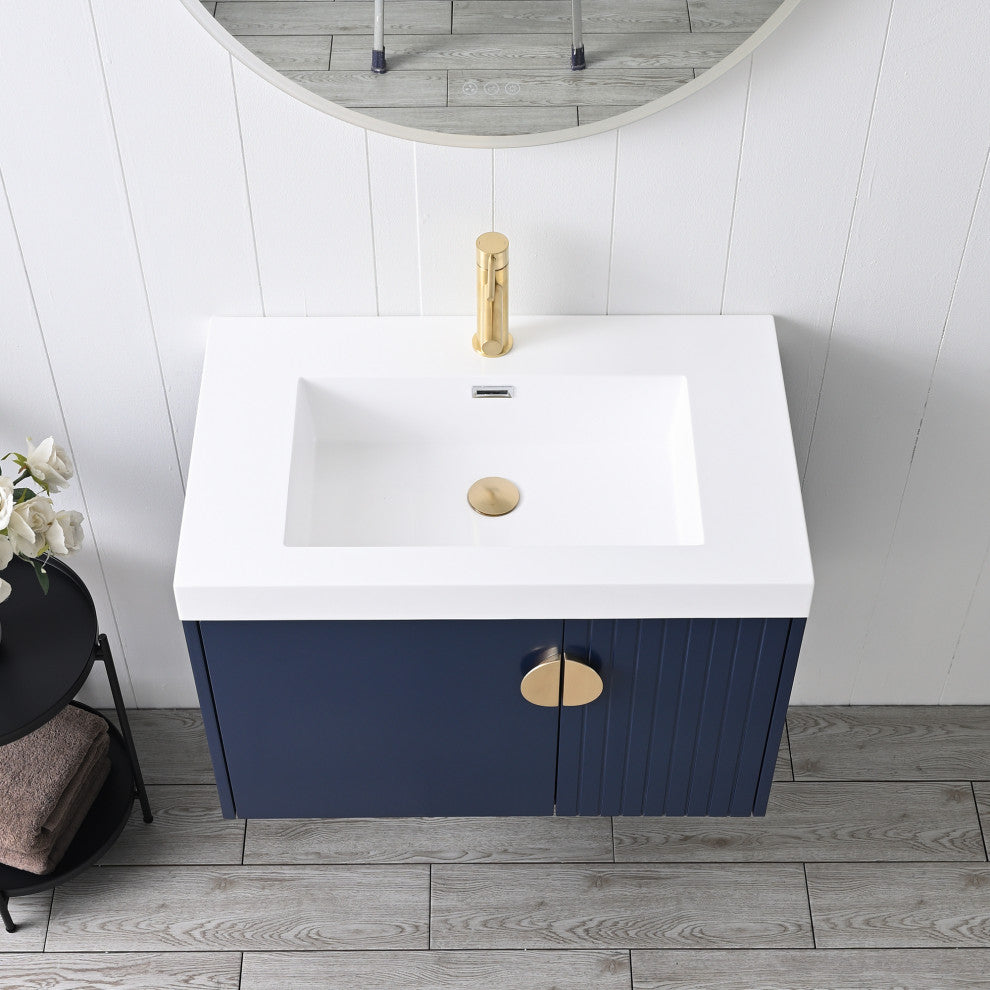 Floating Bathroom Vanity with Sink, Wood Bathroom Vanity Cabinet, Blue, 30"
