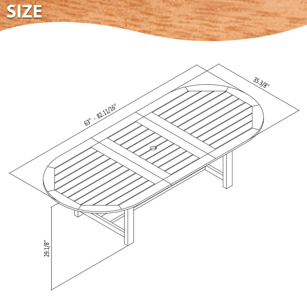 Solid Wood 100% FSC 7-Piece Armless Oval Extendable Patio Dining Set
