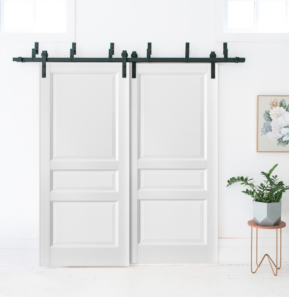 Barn Bypass Doors 72x80 & 6.6ft Hardware|Lucia 31 Matte White|Shaker Panel Door