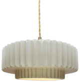 Radiance Medium Tier Pleated Pendant, Matte White Frame, Brushed Brass, LED