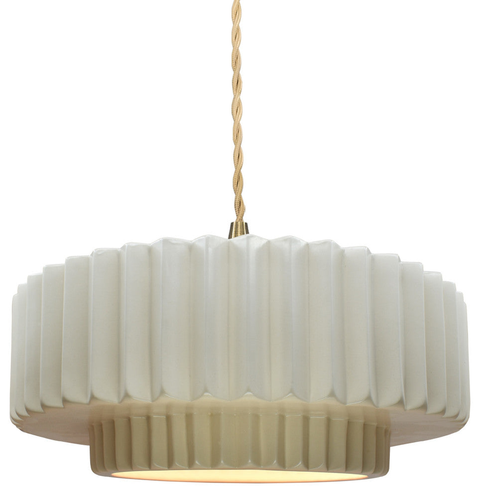 Radiance Medium Tier Pleated Pendant, Matte White Frame, Brushed Brass, LED