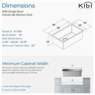 KIBI Handcrafted Undermount Single Bowl 16 Gauge Stainless Steel Kitchen Sink, 3