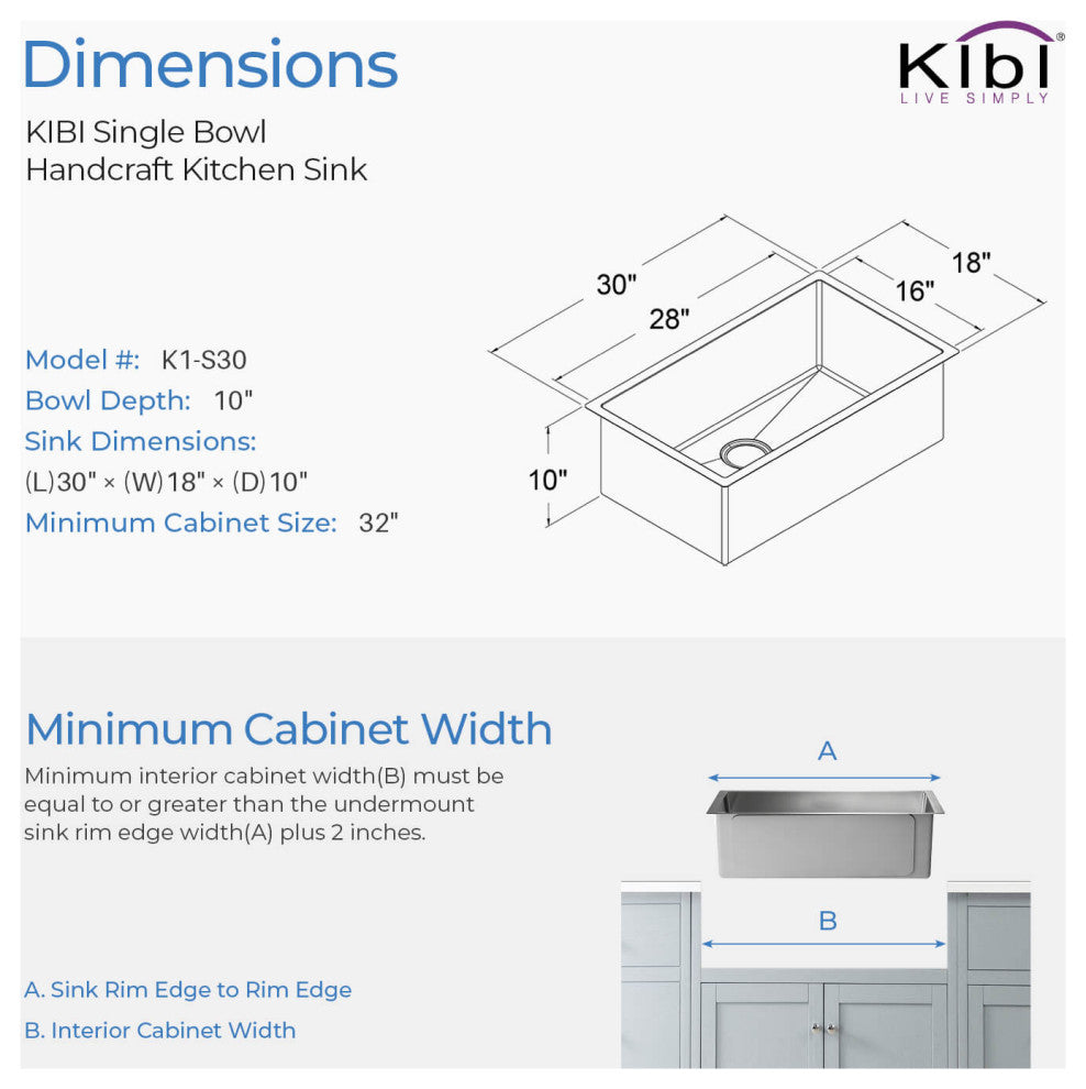 KIBI Handcrafted Undermount Single Bowl 16 Gauge Stainless Steel Kitchen Sink, 3