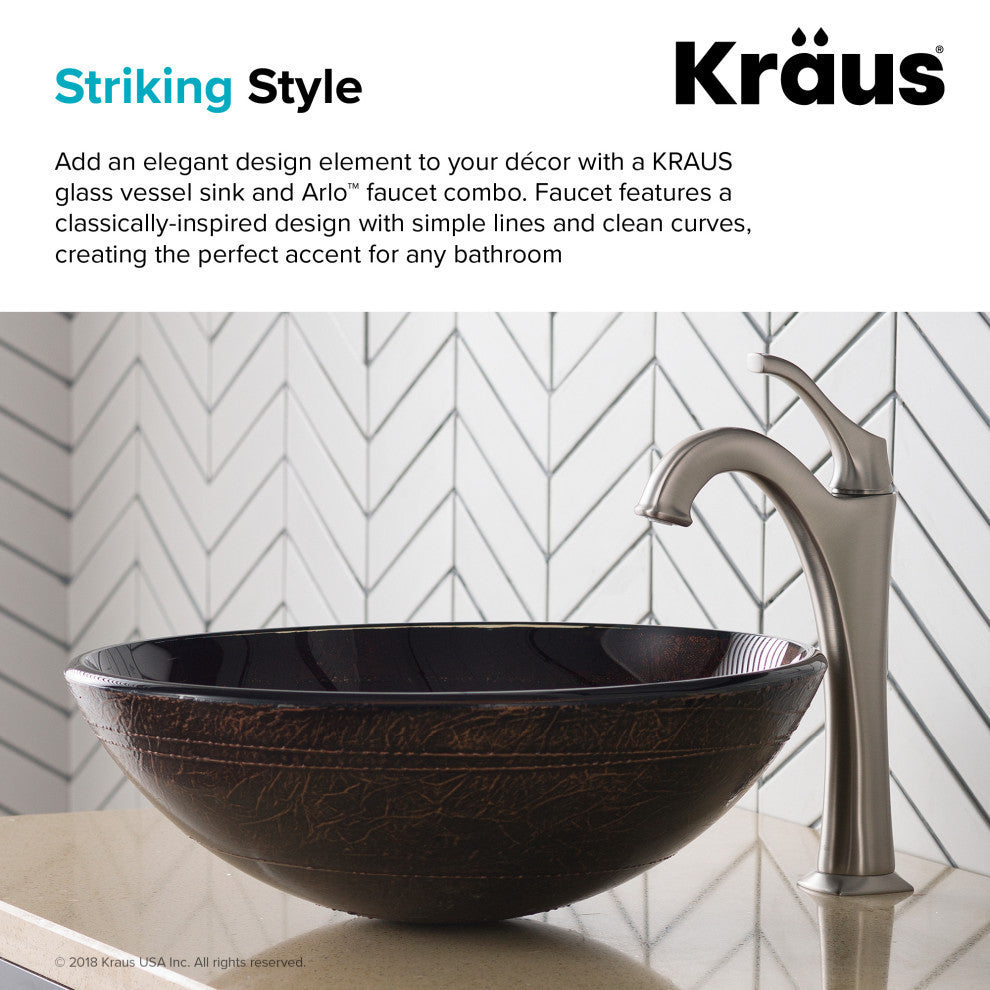 Glass Vessel Sink, Bathroom Arlo Faucet, Drain, Ring, Spot Free Stainless Steel