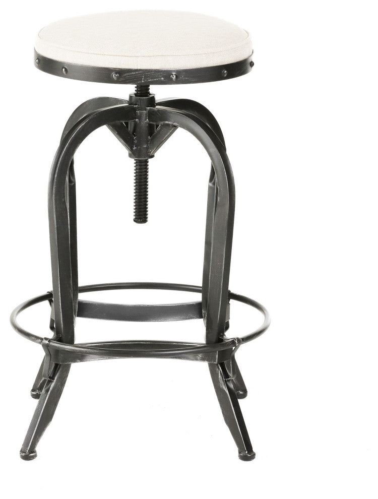 GDF Studio Brixton Adjustable Swivel Iron Bar Stool, Beige Fabric