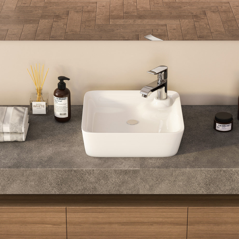 Leonis 17" Square White Finish Ceramic Vessel Bathroom Vanity Sink