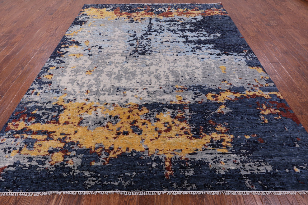 9' 3" X 11' 6" Modern Handmade Abstract Wool Rug Q11742
