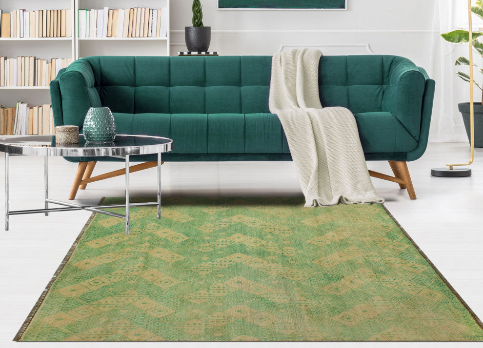 Balochi Barre Light Green/Ivory Rug, 4'9x6'5