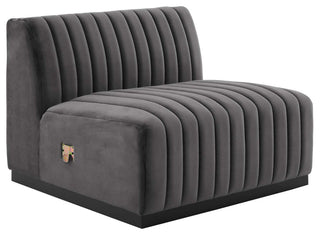 Conjure Channel Tufted Performance Velvet 6-Piece Sectional, Black Gray