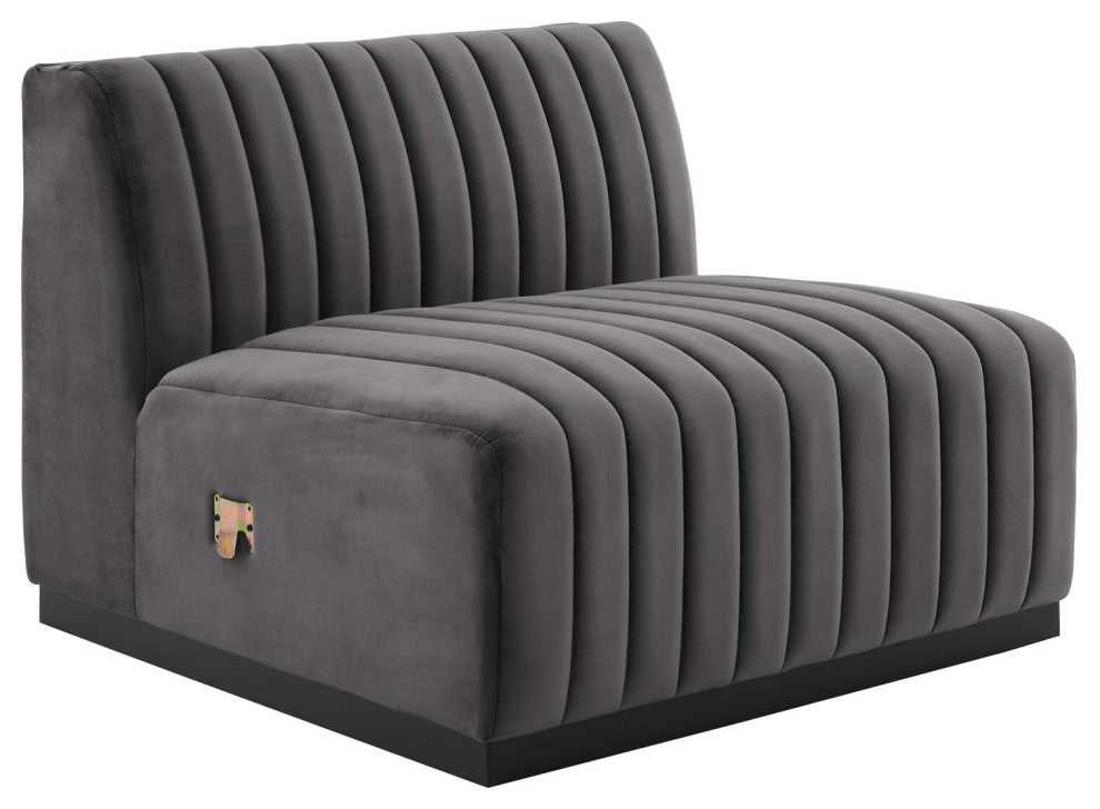 Conjure Channel Tufted Performance Velvet 6-Piece Sectional, Black Gray