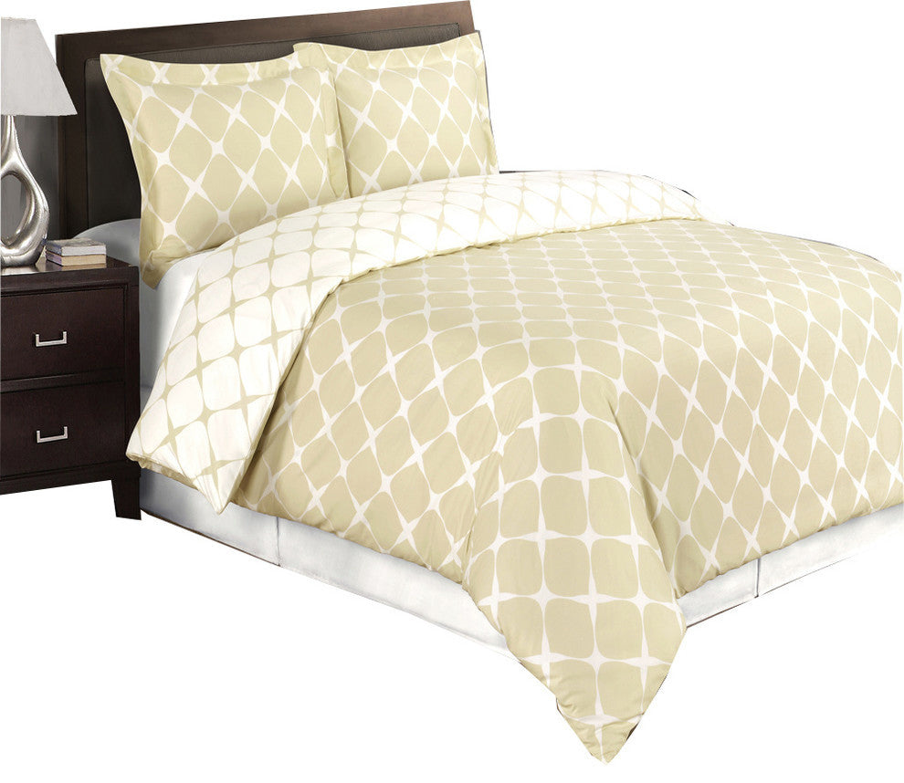 Bloomingdale 100% Cotton 8PC Bedding Set, Beige and Ivory, Olympic Queen