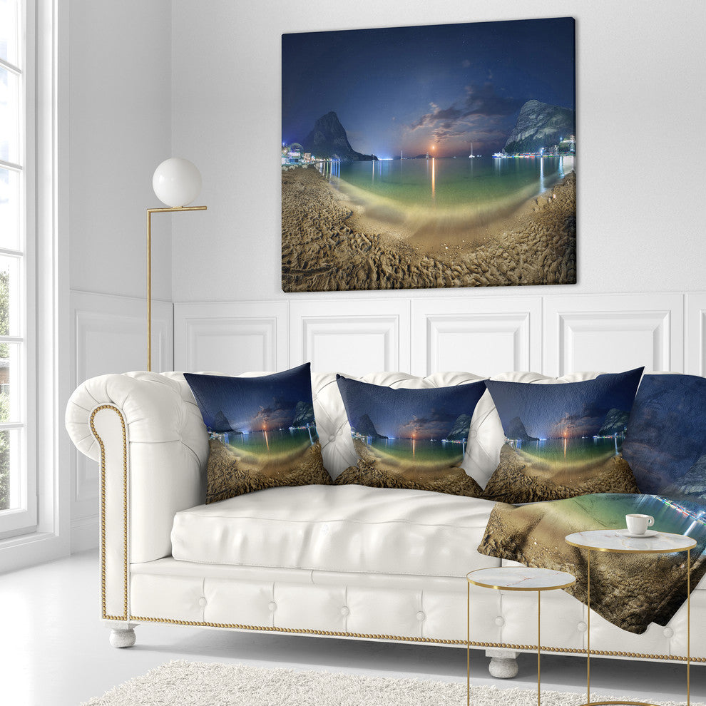 Beach with Lunar Path Seashore Photography Throw Pillow, 16"x16"