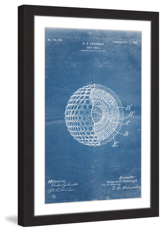 "Golf Ball 1902 Blueprint" Framed Painting Print