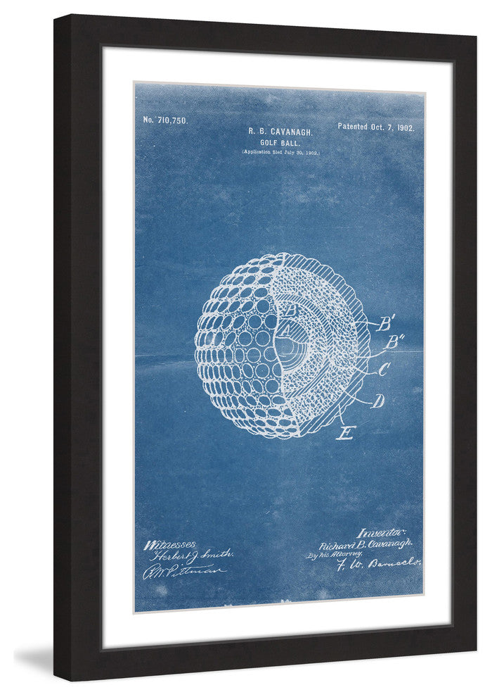 "Golf Ball 1902 Blueprint" Framed Painting Print