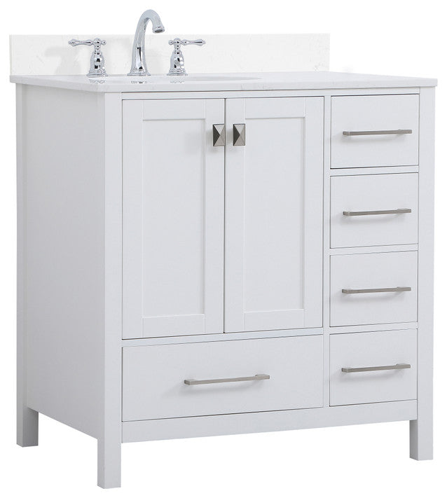 Iris 32" Single Bathroom Vanity, White With Backsplash