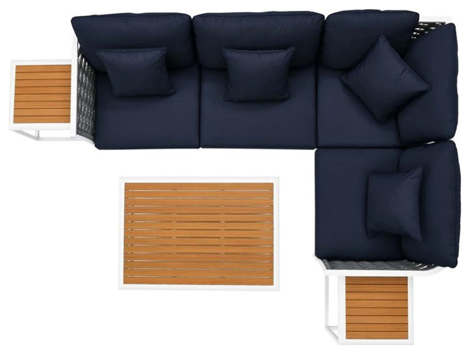 7 Piece Patio Aluminum Outdoor Patio Aluminum Sectional Sofa Set, White Navy