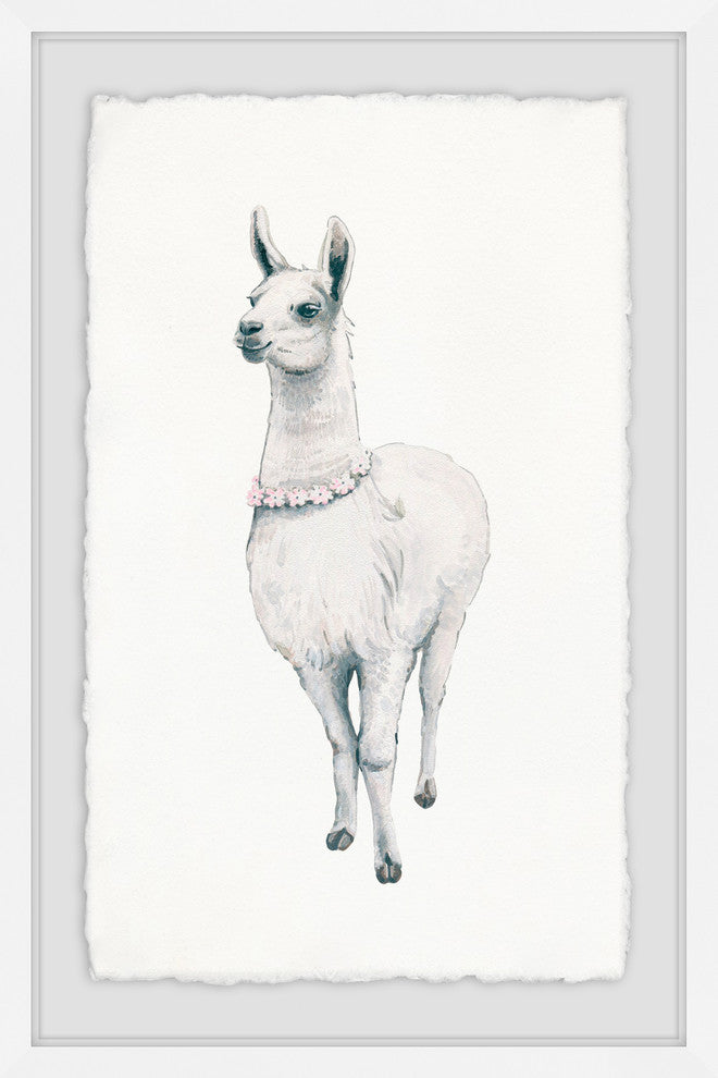 "Flower Fringed Llama" Framed Painting Print, 24"x36"