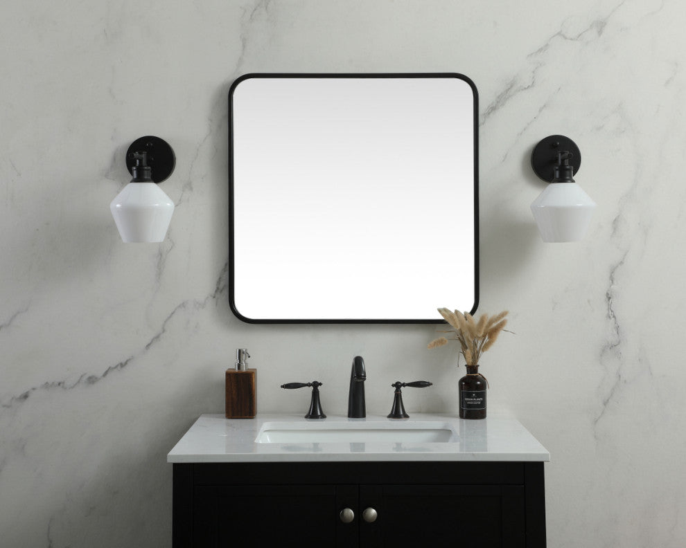 Elegant Decor Soft Corner Metal Square Mirror 24X24" in Black