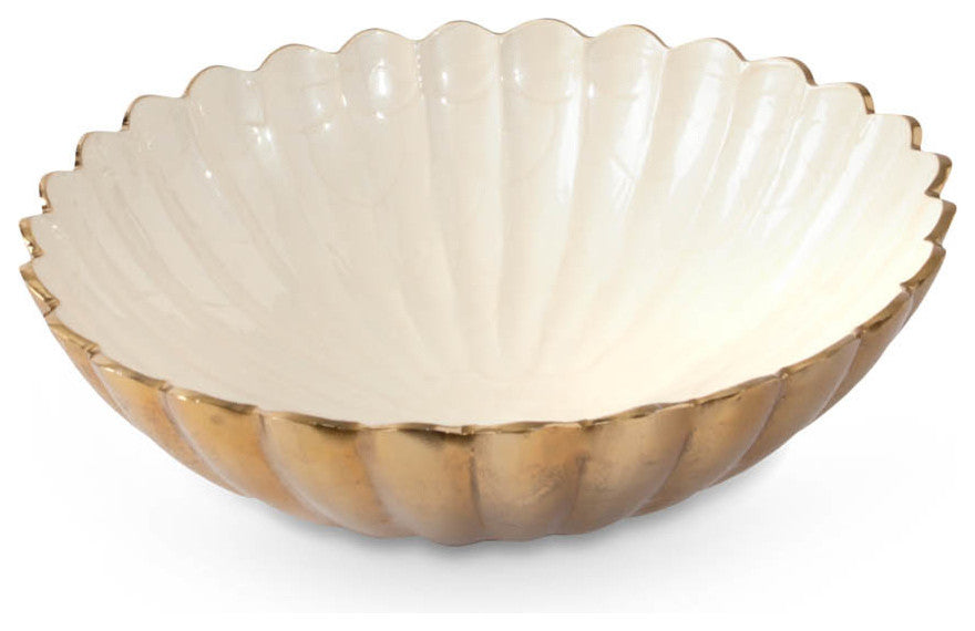 Peony 15" Round Bowl, Gold Snow