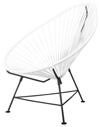 Acapulco Indoor/Outdoor Handmade Lounge Chair, White Weave, Black Frame