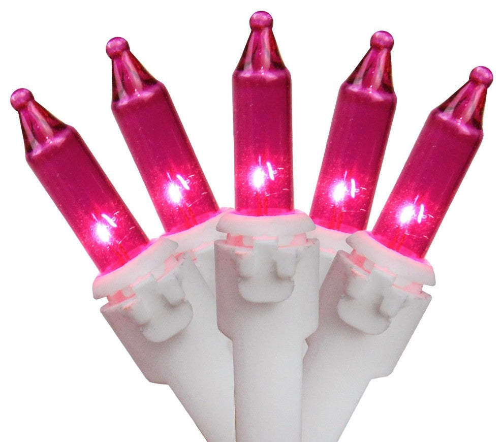 Set of 50 Pink Mini Christmas Lights 2.5" Spacing - White Wire