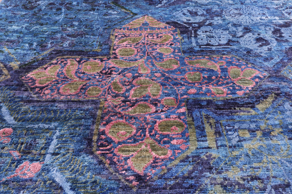 8' 11" X 11' 9" Modern Handmade Wool and Silk Rug Q7330