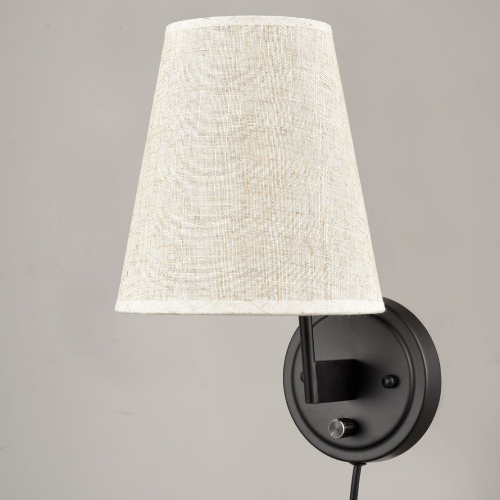 Plug-in Wall Lamp Set of 2 Fabric Shade Wall Sconces Light