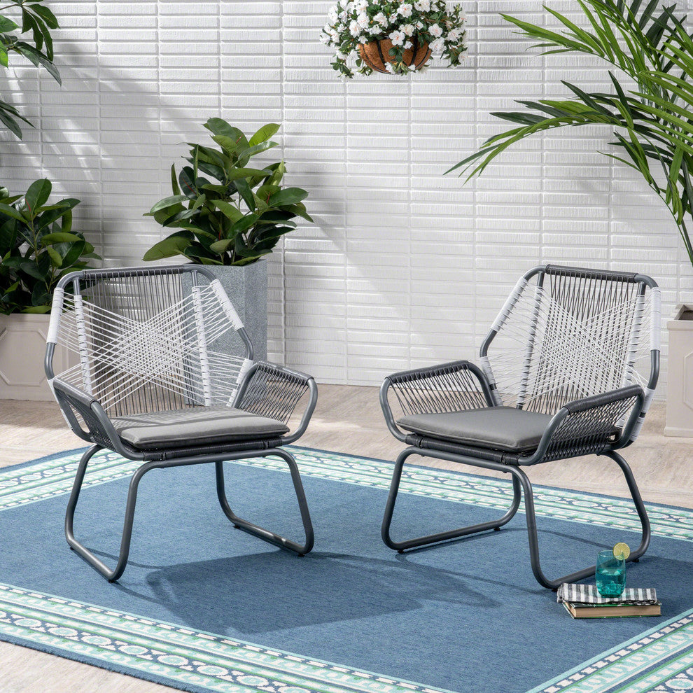 Hannah Outdoor Faux Rattan Club Chair, Set of 2