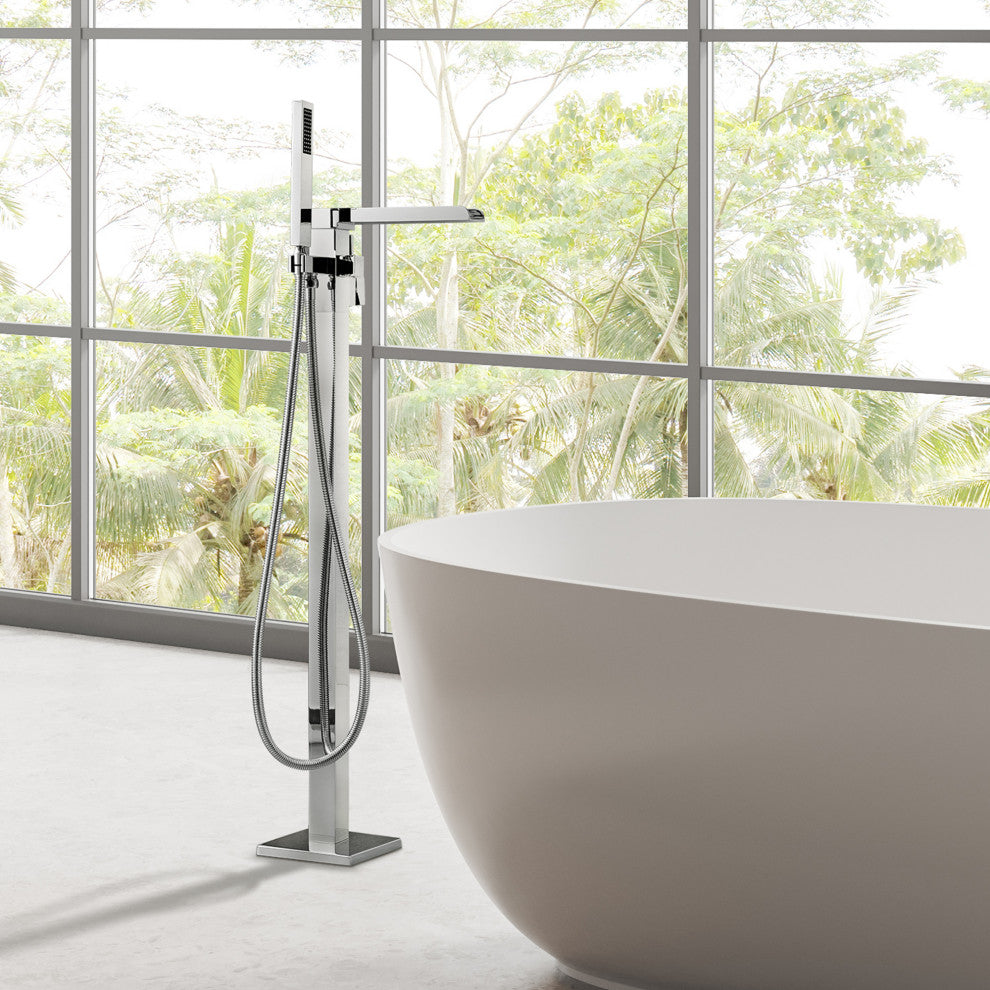 Camino Single Lever Handle Freestanding Floor Mounted Tub Filler, Polished Chome