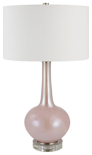 Elegant Blush Pink Art Glass Table Lamp 29 in Organic Bottle Shape Round