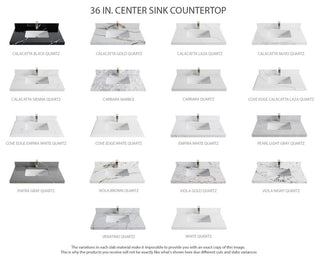 Boston 36" Center Sink Bath Vanity in Alabaster 2" Viola Gold