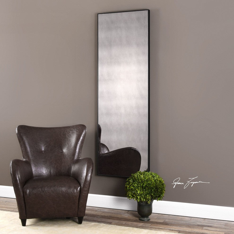 Thin Frame Antiqued Glass Wall Mirror, 72" Tall Floor Leaner