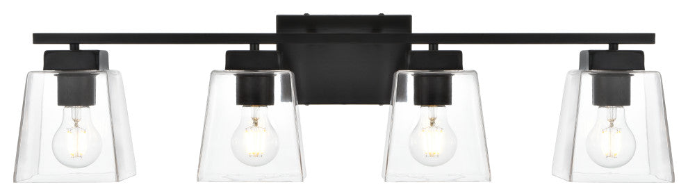 4 Light Black And Clear Bath Sconce