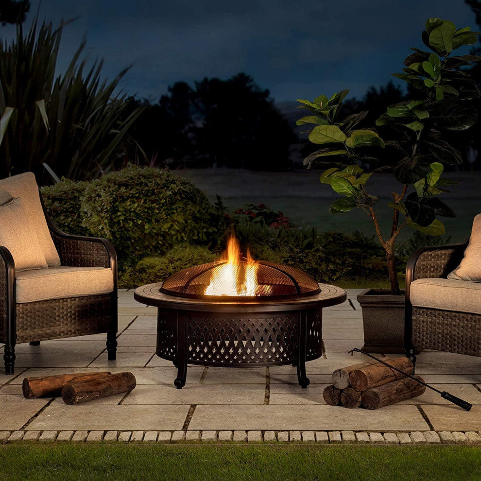 Sunjoy 40" Round Wood Burning Firepit Table for Outside