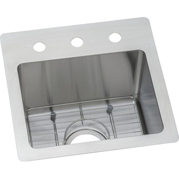 Elkay 15" Bowl Dual Mount 18 Gauge Bar/Prep Kitchen Sink, ECTSR15159TBG3