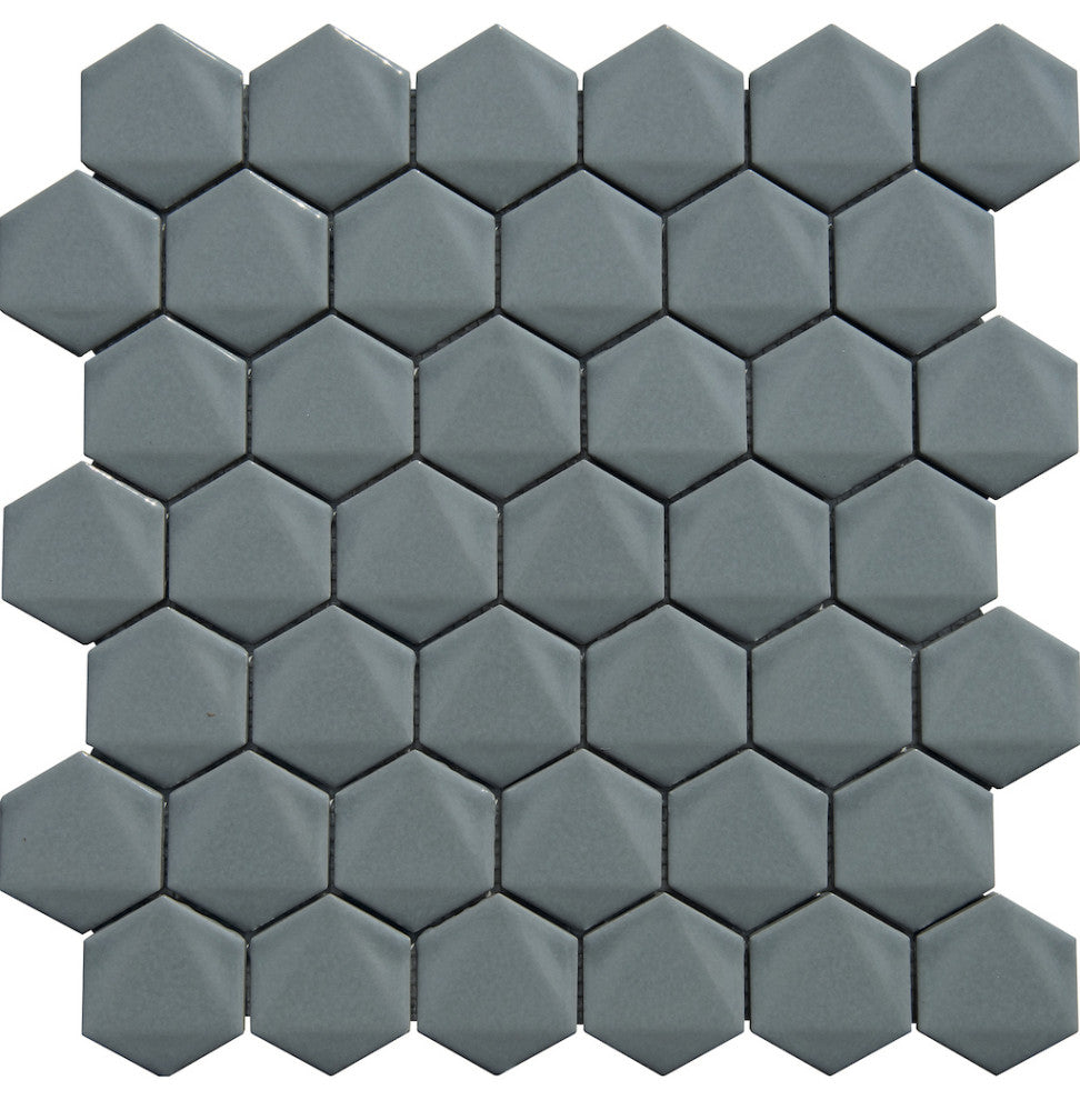 Sanskrit Gray 3D 2" Hexagon Polished Porcelain Mosaic, 30 Sq Ft.